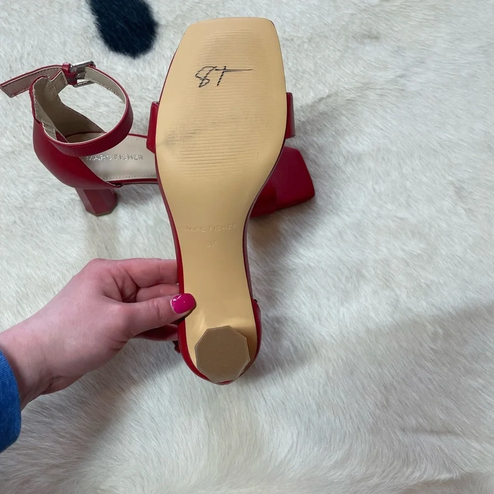 MARC FISHER Korita Square Toe Heeled Sandal In Crimson Red - Picture 7 of 11